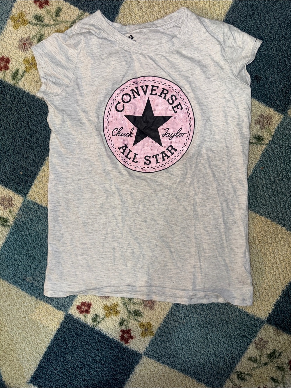 Converse Kids' Light Gray Tee with Pink All Star Logo